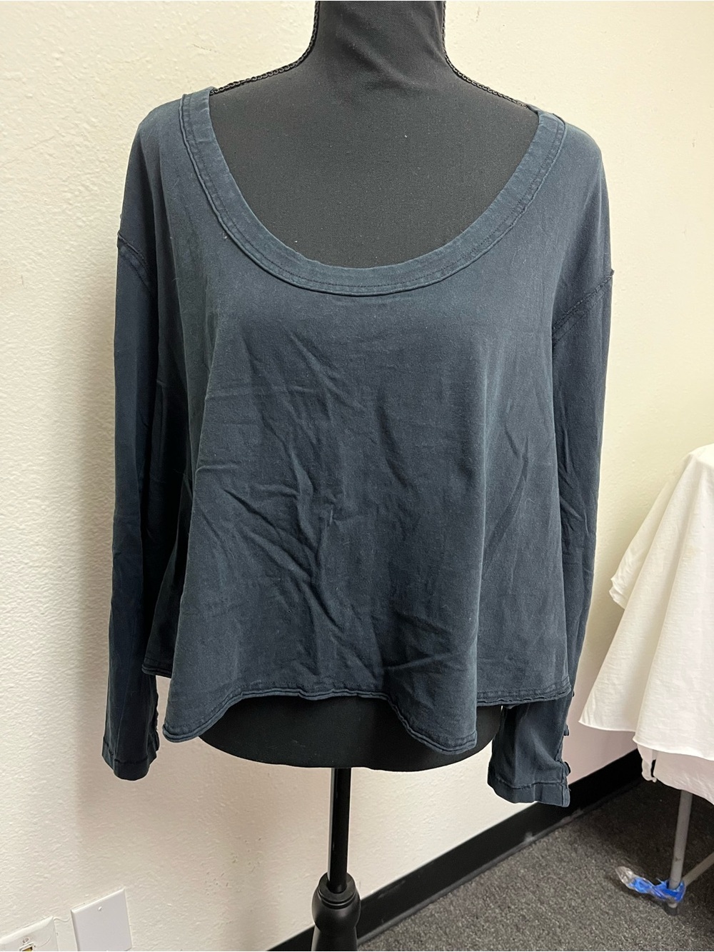 Free People Dark black  Scoop Neck Long Sleeve Top size small